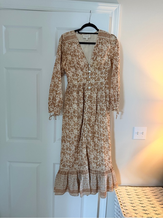 Cleobella Dresses & Skirts - Cleobella Cream and Tan Floral Long-Sleeve Maxi Dress
